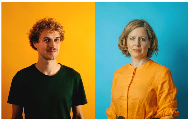 deutschland spricht 2021 participant portraits yellow and blue background